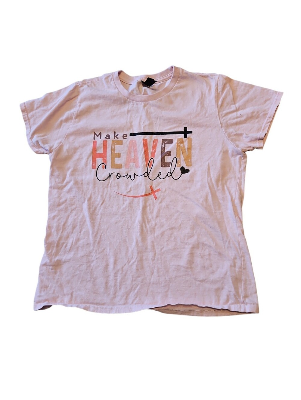 Graphic Crewneck T-Shirt Pink Make Heaven Crowded Cross Christian Size Large
